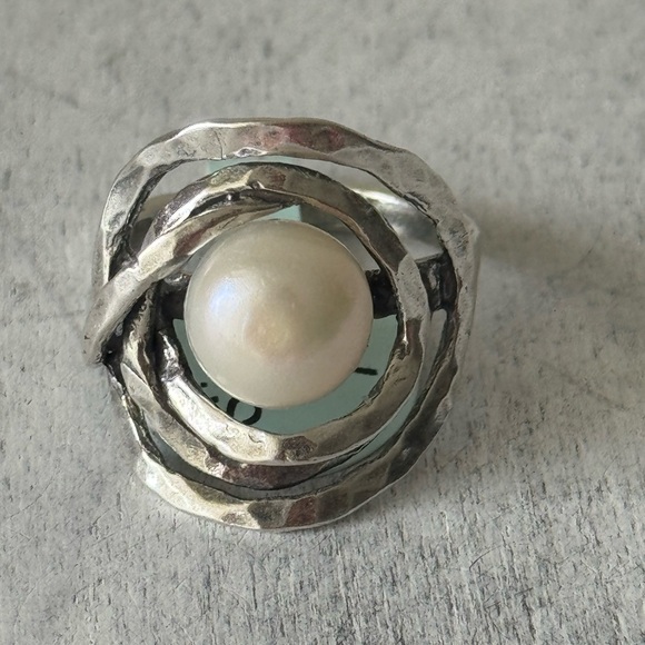 Noa Zuman Sterling Silver 925 Freshwater Pearl Ring Sz.7 Israel